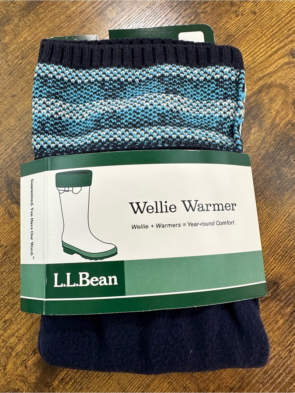 LL Bean Women’s Wellie Warmers, Bright Navy Aegean Blue Snowflakes, Medium 8-9